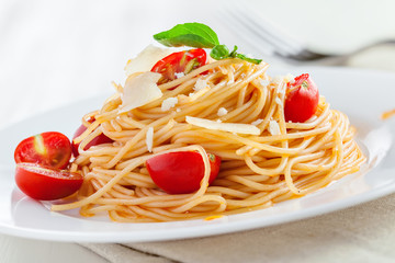 Italian pasta with tomato sauce, spaghetti,