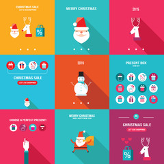 Merry Christmas Happy New Year Holiday banner set