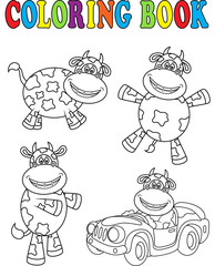 Coloring book with cow cartoon