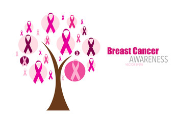 Breast cancer awareness pink ribbon. Vector Illustration.