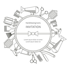 Obraz premium Invitation Vector hairdressing icons