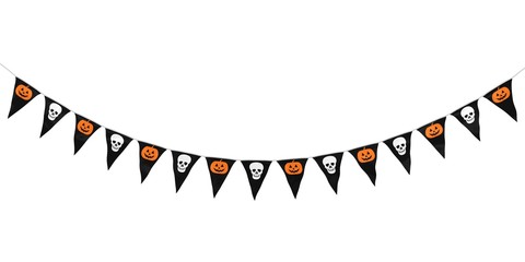 Pumpkins and Skulls Hanging Bunting Curve isolated on white