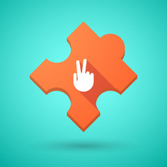 Long shadow puzzle icon with a victory hand