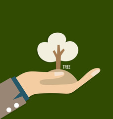 ECO FRIENDLY. Ecology concept with hand and tree background. Vec
