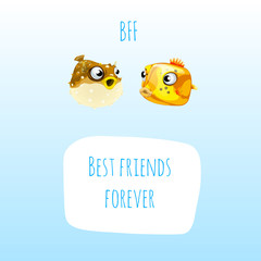 Two best friends fish with frame for text