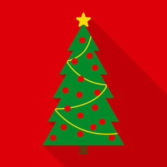 Christmas Tree with Decor in Flat Style 