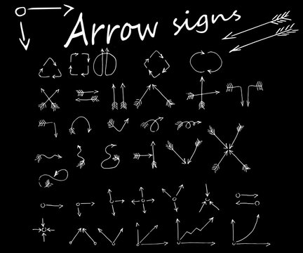 Hand drawn vector arrow collection in black background