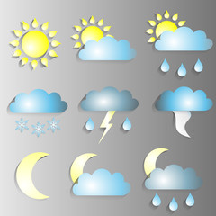 vector icons of different weather conditions, weather forecast