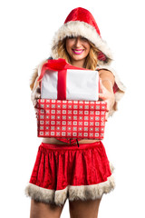 Christmas woman holding a gift