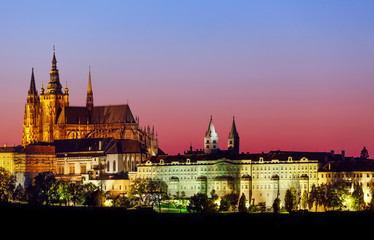 Fototapeta na wymiar Evening landscape view to Prague castle Czech republic