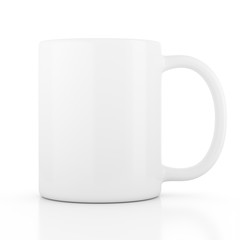 Ceramic mug empty blank for coffee or tea isolated on white