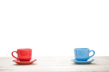 Two cups of coffee on the white background