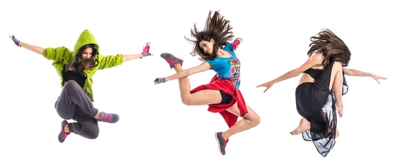 Gordijnen Jonge fitness vrouw springen © luismolinero