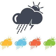 Storm weather with sun and rain icon