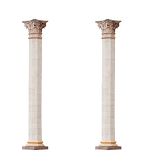 beautiful classical marble columns isolated on white background