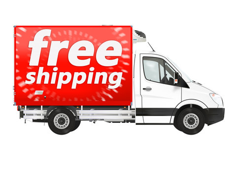 Free shipping. Modern van on the white background. Raster illustration.