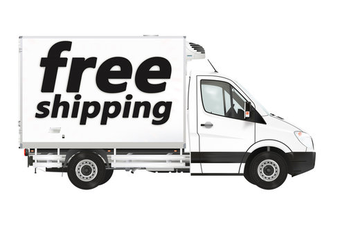 Free shipping. Modern van on the white background. Raster illustration.