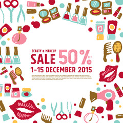 Beauty and makeup card - freehand drawing vector illustration