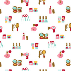 Beauty and makeup pattern - freehand drawing vector illustration