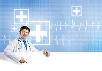 Doctor with banner