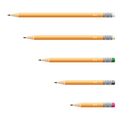 Wooden sharp pencils set isolated on white background.