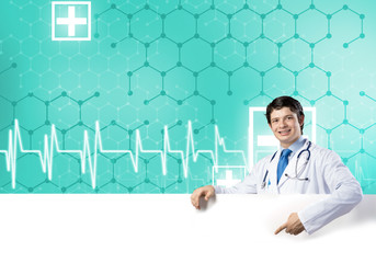 Doctor with banner