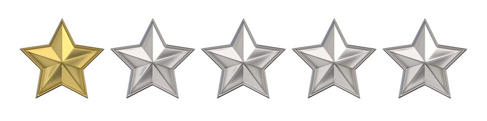 Voting concept. Rating one golden star. 3D render illustration isolated on white background