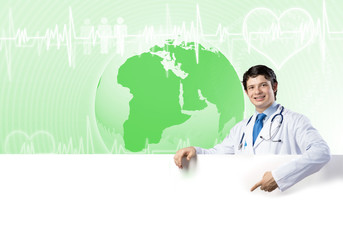 Doctor with banner