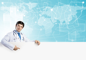 Doctor with banner