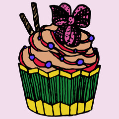 Cute Colorful Cupcake with a bow on top