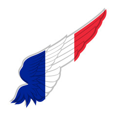 Wing with France flag on white background. Vector illustration