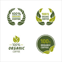 100 percent organic coffee logo and sign, graphic vector
