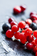 Cranberry, cranberries, cranberry and chokeberry on a dark stone