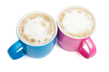 cups of cappuccino on white background