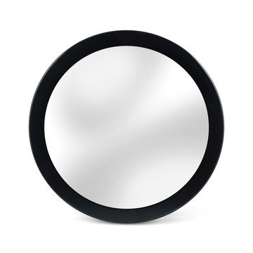 Rounded mirror in black frame - isolated on white