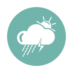 Storm weather with sun and rain icon