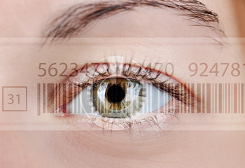Human eye with integrated barcode
