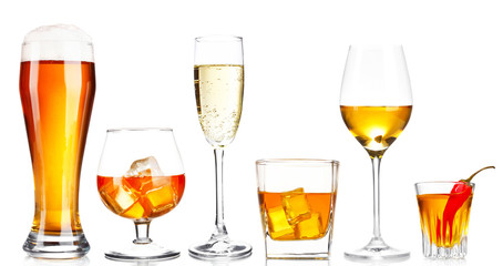 Different drinks, isolated on white