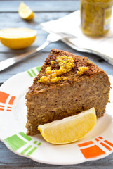 Vegetarian lentil-mushroom pie with mustard and lemon