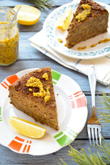 Vegetarian lentil-mushroom pie with mustard and lemon