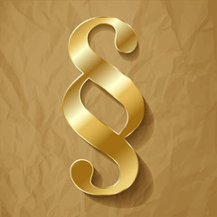 Paragraph gold symbol on a crumpled paper brown background. - obrazy, fototapety, plakaty