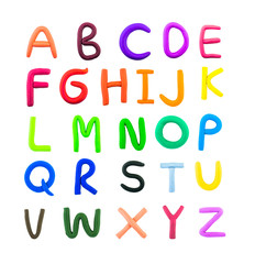 English letters, clay on white background