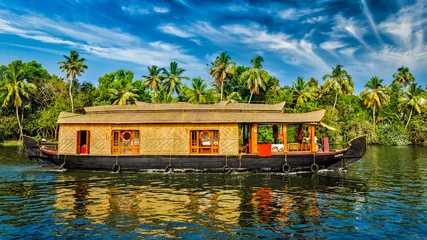 Fotobehang Woonboot op de backwaters van Kerala, India © Dmitry Rukhlenko