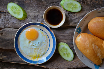 fried egg with sandwich in asia cooking style