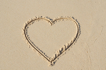 Fototapeta na wymiar heart shape draw on beach