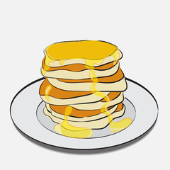 Pancake stack on a plate with honey
