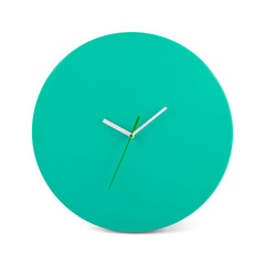 Green simple round wall clock - watch isolated on white backgrou