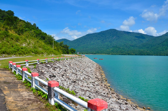 Reservoir with mountain view