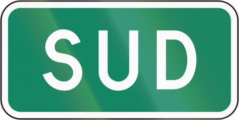 Supplemental guide and information road sign in Quebec, Canada - South, turquoise version