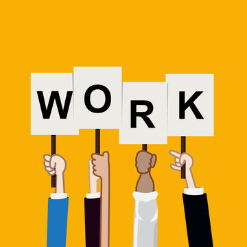 Hand showing work text teamwork concept vectori illustration